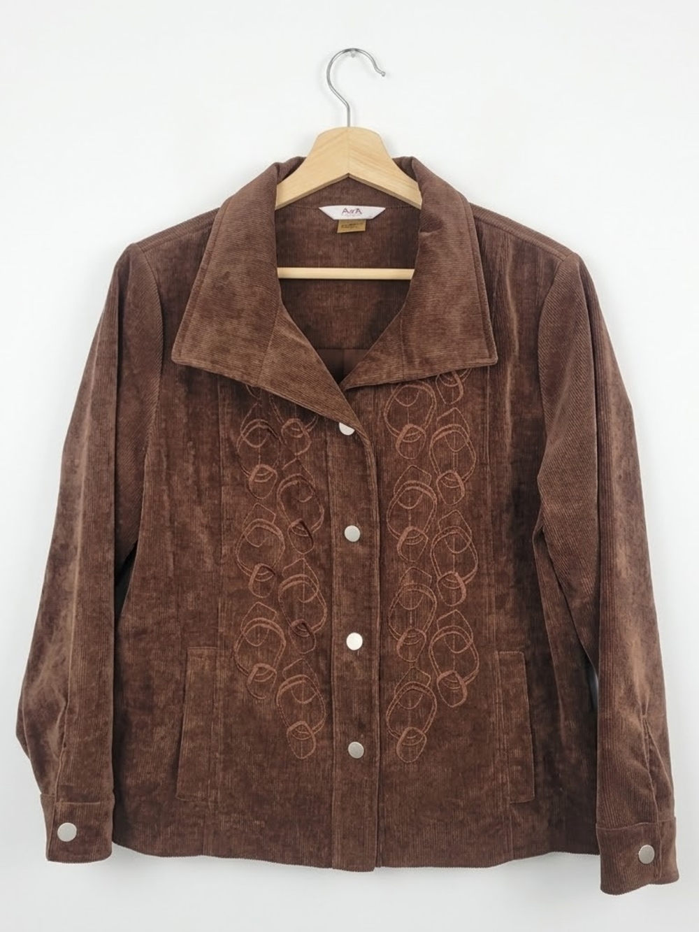 VTG Alia Brown S/P Corduroy Button-Front Jacket Embroidered Fall Boho Cabincore